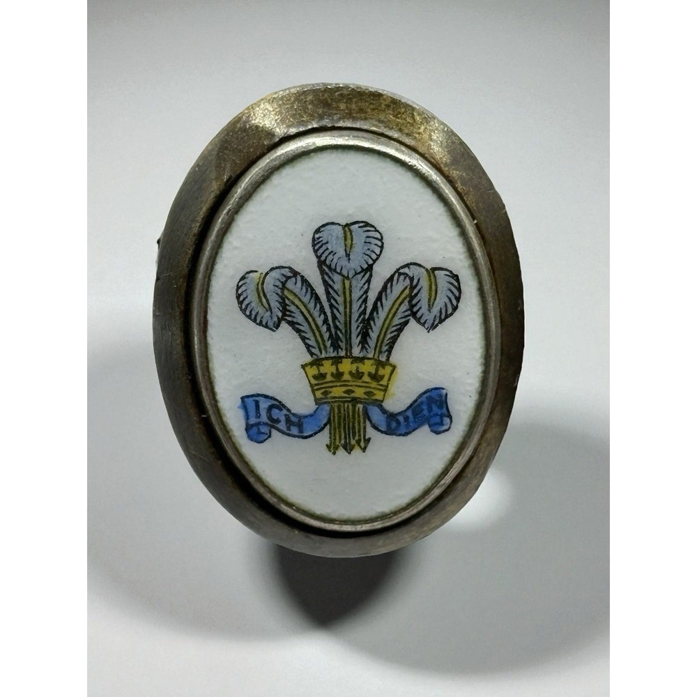 Ich Dien Prince of Wales Feathers Lapel Lingerie Tie Clip Pin Oval Vintage